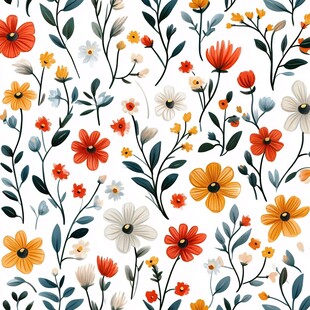手绘多彩花卉无缝图案