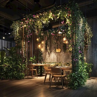 绿植环绕的温馨室内用餐区