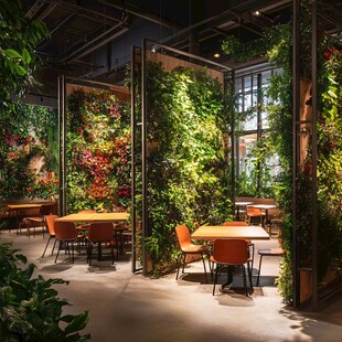 绿植环绕的室内休闲空间