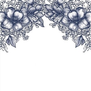 蓝调花卉边框图案设计