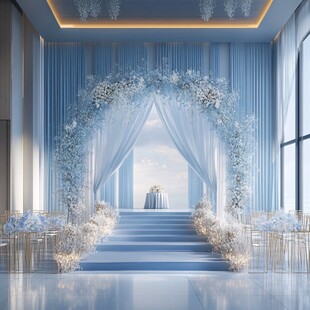 梦幻蓝色系婚礼仪式场地