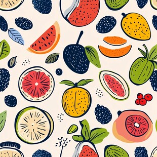 缤纷水果手绘无缝图案