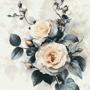 复古风白玫瑰花卉插画