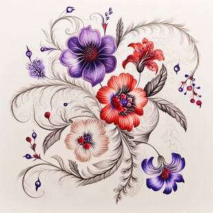 绚丽手绘花卉装饰图案