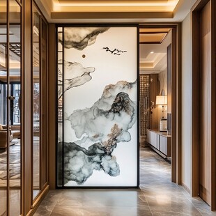 中式水墨风玄关屏风设计