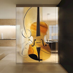 玻璃上的精美大提琴艺术画