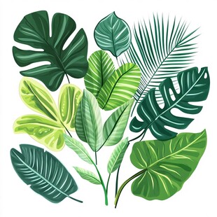 热带植物叶片插画素材