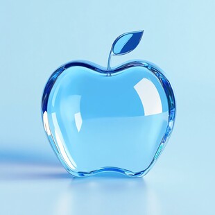 蓝色透明玻璃质感苹果