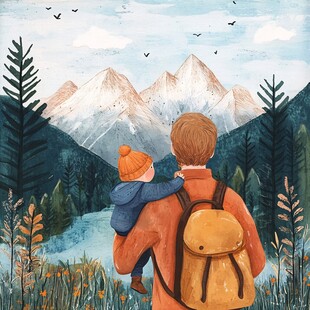 父亲背娃赏山间美景