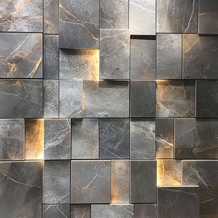 灰色大理石拼接发光墙面