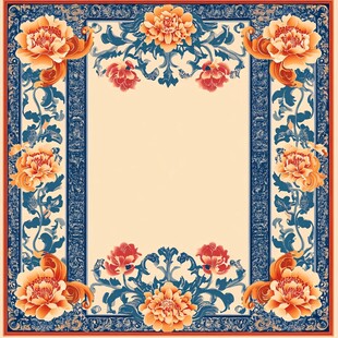中式牡丹花纹边框装饰图