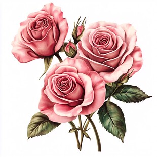 三朵娇艳的粉色玫瑰花