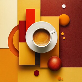 几何背景中的一杯咖啡