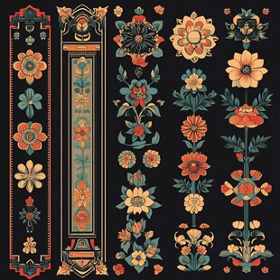 复古中式花卉图案设计元素