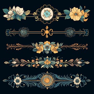 复古花卉装饰元素集合