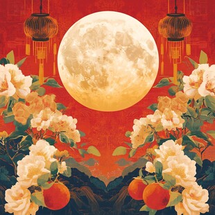 圆月繁花贺佳节
