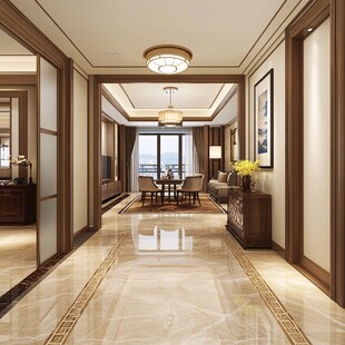 中式优雅过道与客厅连通景