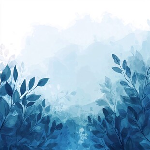 蓝色水彩风植物背景图
