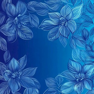 蓝色花卉边框装饰图案