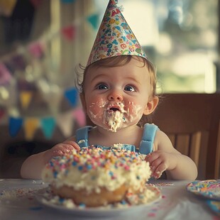 宝宝欢乐庆生 满脸蛋糕