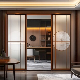 中式风格书房玻璃推拉门