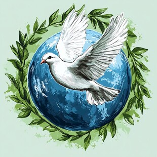 和平鸽环绕地球插画