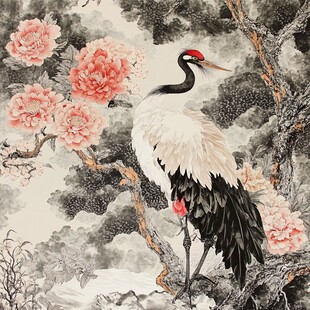 丹顶鹤栖于繁花绿树间