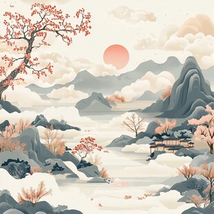 秋日山水诗意画卷