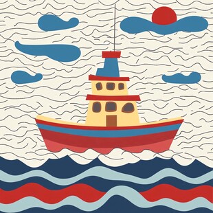 海上船只插画 简约风格