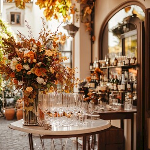 秋日浪漫户外吧台花艺布置