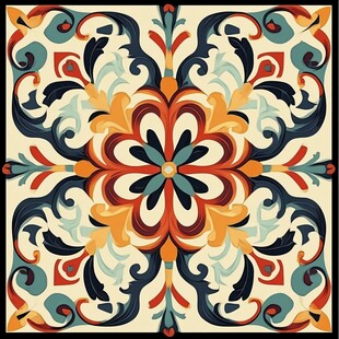 复古风多彩对称花纹图案