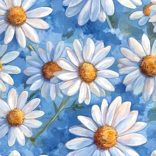 蓝色背景下的清新雏菊图案