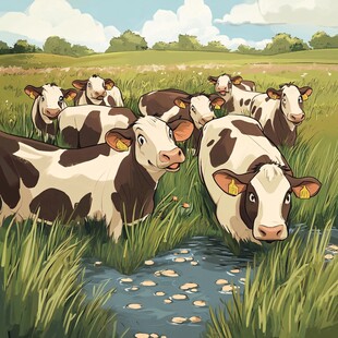 田园中惬意的奶牛群