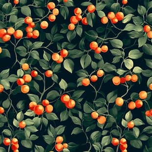 橘果绿叶无缝图案设计
