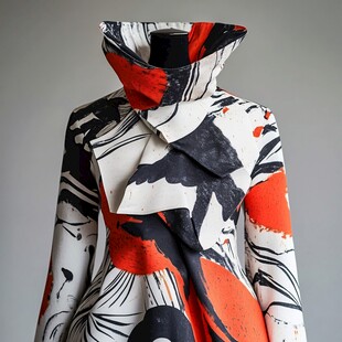 时尚抽象印花高领女士外套