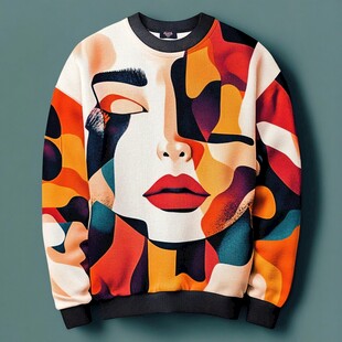 抽象人脸图案时尚卫衣