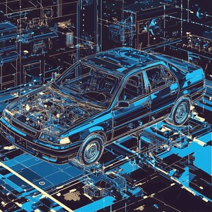 科技感汽车拆解示意图