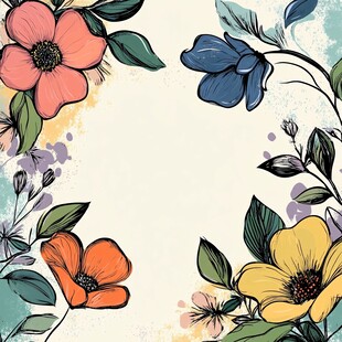 手绘多彩花卉边框背景图
