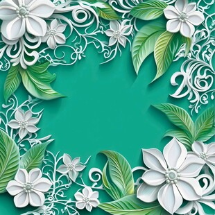 绿底白花精致剪纸风边框