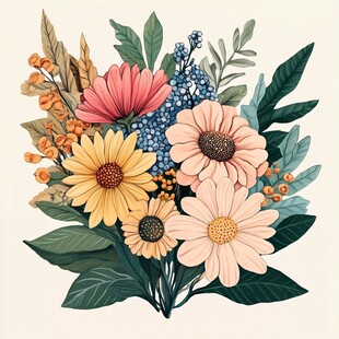 手绘缤纷花卉插画