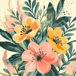 手绘花卉插画 清新自然风
