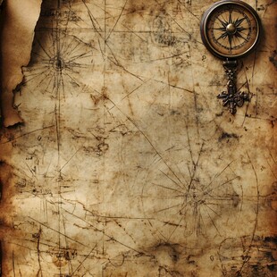 复古航海图上的古老指南针