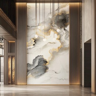 中式水墨风大理石玄关背景墙