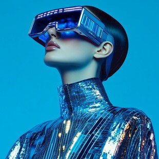未来感女性佩戴炫酷VR眼镜