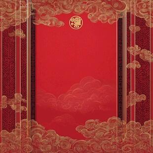 中式喜庆红色祥云背景图