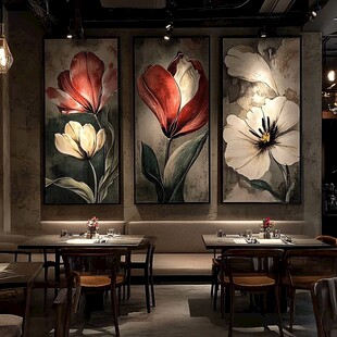 餐厅内的郁金香三联装饰画