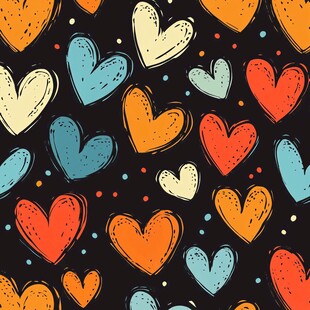 多彩手绘爱心无缝图案