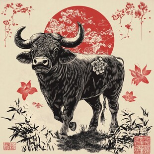 水墨牛图 中式典雅意象
