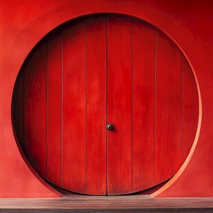 中式红圆门 古典韵味十足