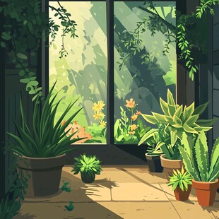 阳光洒落的绿植窗边角落